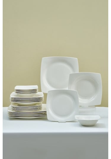Karaca  Square Bone Mensa 24 Parça 6 Kişilik Yemek Takımı Beyaz