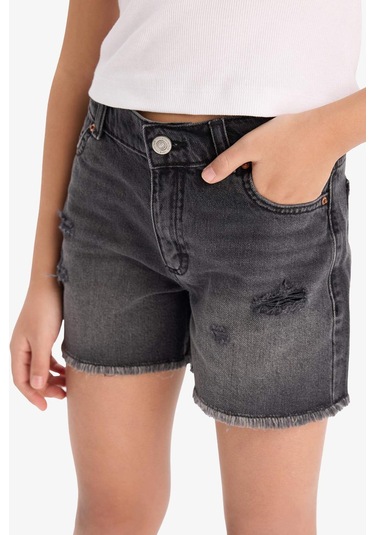 DeFacto Kız Çocuk Yırtık Detaylı Pamuklu Jean Şort D7106A825SMNM36
