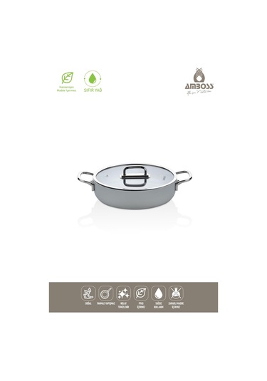 Sera Nova Seramik Yanmaz Yapışmaz Basık Tencere 28 Cm Gri Gri