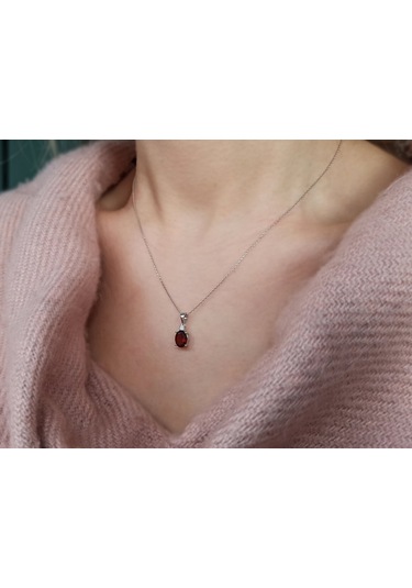 Sirius Pırlanta ve Oval Garnet Taşlı Kolye 0804P0140