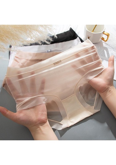 Bej Yaz Kadın Moda Buz Ipek Külot Ultra-ince Dikişsiz Yumuşak Bikini Külot Güzellik Kalça Pantolon İç Giyim Bej