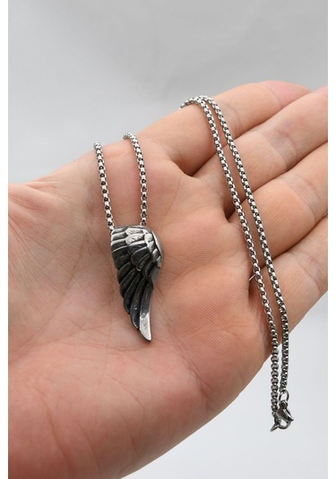 Kanat Motifli Kolye Paslanmaz Çelik Zincir 902293 Gümüş