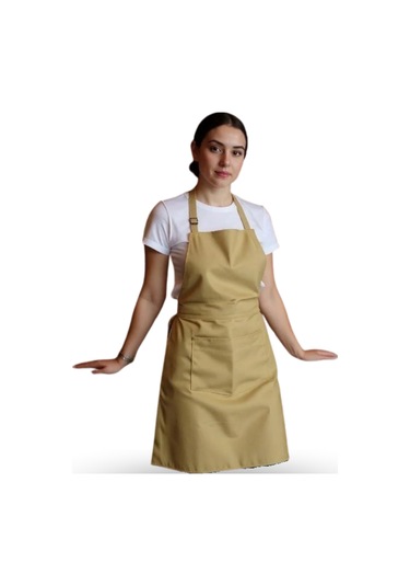 Büro Ev Ofis Mutfağı İçin Bej Kafe Stil Cepli Boyundan Ayarlı Servis Önlüğü Diğer