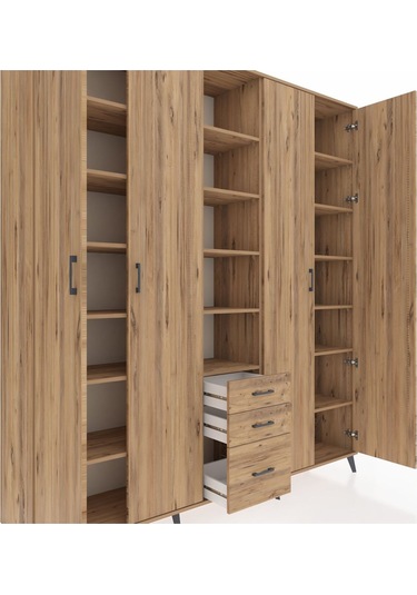 Hyperion Dolap 17 Raflı 3 Çekmeceli 4 Kapaklı 220x44x243 Çam-çam/çam Atlas Çam/atlas Çam