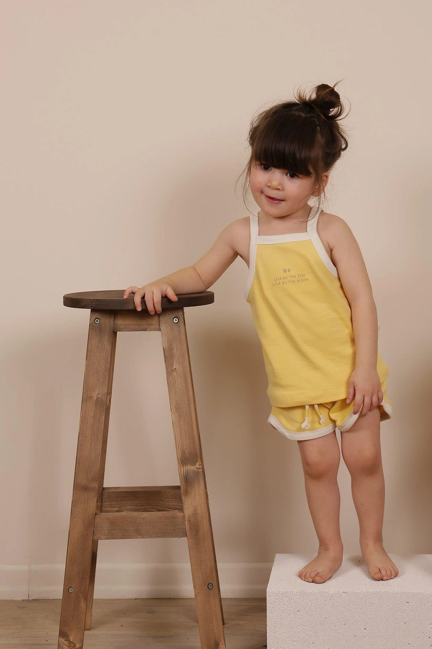 Pastel Sarı Askılı Şortlu Takım Pastel Sarı
