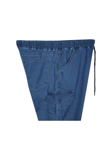 Erkek Büyük Beden 100-156 Kilo Arası İçin Uygun Kargo Cepli Jogger Kot Pantolon Mavi