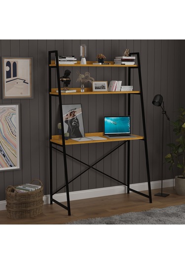 Metal Kitaplıklı Çalışma Masası-metalkçm01-afrika Ceviz Afrika Ceviz