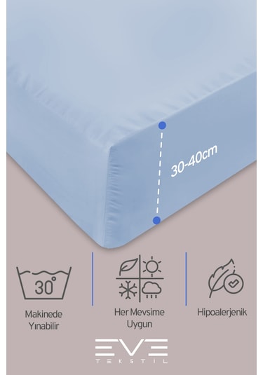 Eve Tekstil Fitted Yüksek Kaliteli Penye Kumaş Tek Kişilik Lastikli Çarşaf Mavi