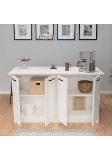 Patentli 160lık Benzila Siyah Kulplu Ada Mutfak, Mutfak Dolabı, Çok Amaçlı Dolap Beyaz