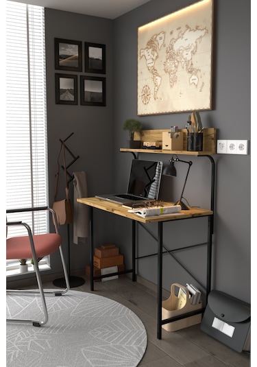 Parla Üstten Raflı Dekoratif Çalışma Masası 50x90 Cm Atlantik Çam