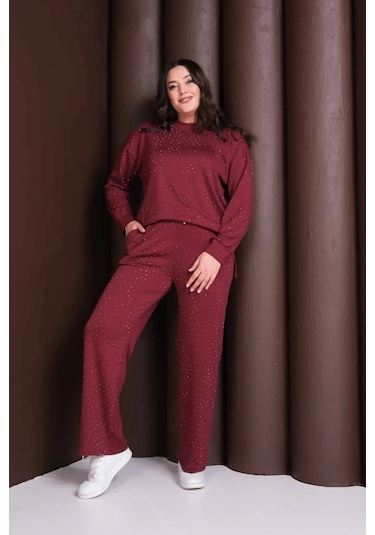 Önü Taş Baskılı Alt-üst Takım Bordo
