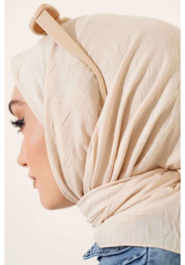 Melodi Scarf Kadın Tesettür Pratik Bambu Kraş Eşarp Açık Bej Açık Bej