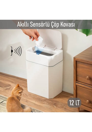 Sensörlü Çöp Kovası 12 Litre Beyaz