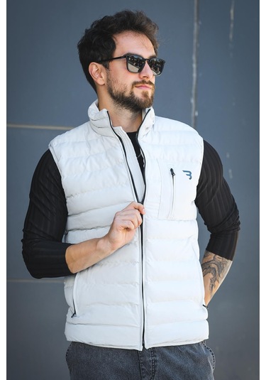 Doxfa Suya Dayanıklı Cepli Fermuar Detaylı Dik Yaka Erkek Şişme Yelek Gri