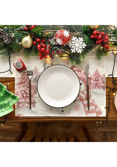Ulzyvf Pembe Masa Örtüsü 4 Adet - Noel Kış Kar Teması, Ağaçlar İçin Diğer