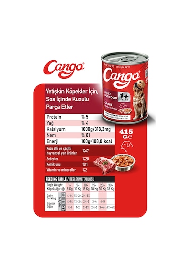 Cango Yetişkin Yaş Köpek Maması Kuzu Etli 415gr