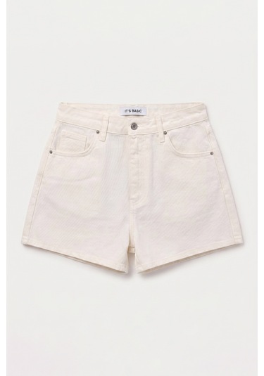 Itsbasic Kadın Kırık Beyaz 7s6-101 Mini Mom Denim Şort