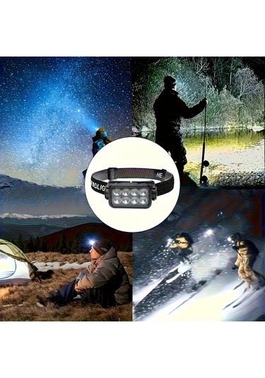 Xuweiwei 3 Parça Goldencentury Şarj Edilebilir 8 Led Outdoor Baş Feneri 5 Modlu Usb Şarjlı 18650 Pil Kampçılık Koşu Balık Tutma Acil Durumlar Bakır - Siyah