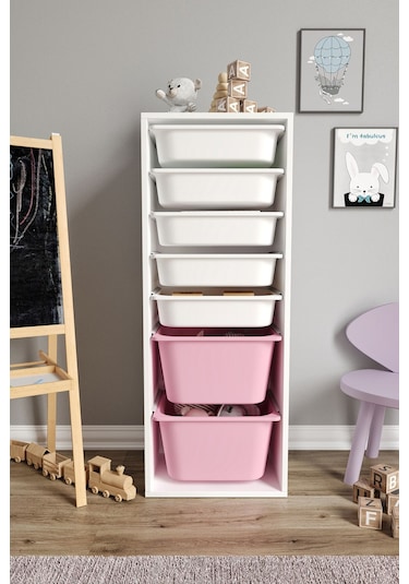 %100 Mdf - Xl Mono 7 Sepetli Oyuncak Dolabı Pembe