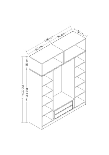 Minar Kale 4 Kapaklı 2 Aynalı 2 Ç Dolap Ve Yüklük Beyaz Antrasit 235cm