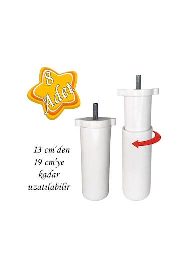 8 Adet Ayarlı Destek Ayağı 13 X 19 Cm Beyaz Gizli Ayak Mobilya Kanepe Baza Koltuk Dolap Tv Ünitesi