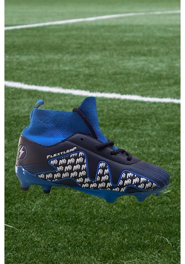 Cool Pele Erkek Çocuk Dişli Çoraplı Krampon Spor Ayakkabı Saks