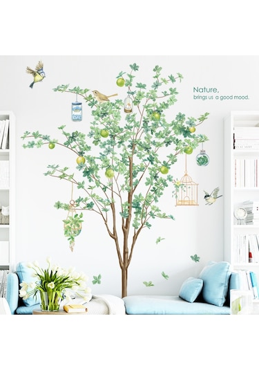 Springsun Yeşil Orman Desenli Otomatik Yapıştırıcı Duvar Sticker, Oturma Odası Dekorasyonu, Su Geçirmez Materyal, Büyük Ağaç Arka Plan, İç Mekan Zenginleştirici Diğer
