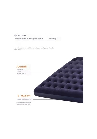 Reidan Mavi Şişme Yatak Kamp Yatağı 183x76x23cm Ev Kamp Yatağı Mavi