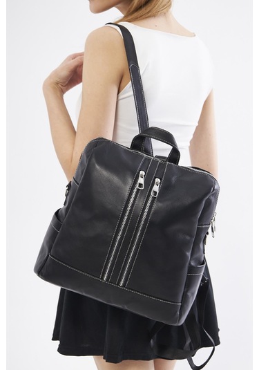 Derinss Dkb372 Hakiki Deri Siyah Kadın Sırt Ve Omuz Çantası 001