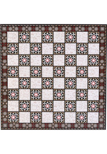 Büyük Boy Metal Osmanlı Bizans Satranç Takımı Antik Ve Katlanır Sedef Desenli Mdf Ahşap Satranç Tahta 43x43 Cm.