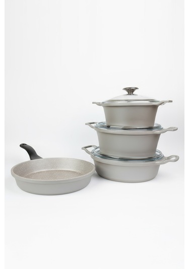 Masterchef Döküm 7 Parça Dik Kulak Tencere Seti Gri