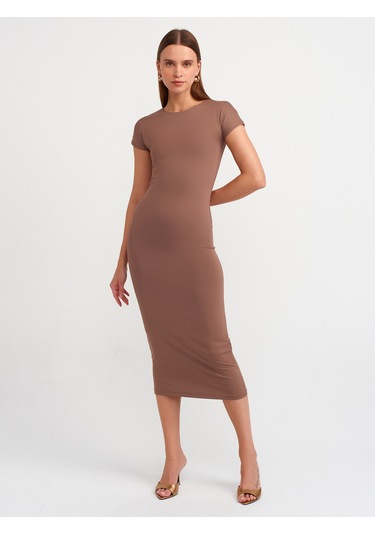 Dilvin Yaka Uzun ElbiseSütlü Kahve