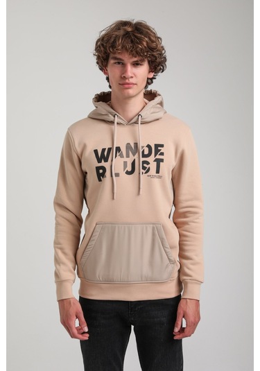 Kapüşonlu Bej Slim Fit Hoodie 23fwm64059 BEJ Bej