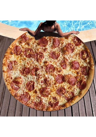 Yaleker 3d Pizza Desenli Multi Fonksiyonlu Battaniye - 152cm Çaplı, Poliester, Yüzey Flocking, Taşınabilir, Ev/plaj/kamp Kullanıma Uygun Çap 152 Cm