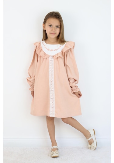 Miababy Nakış Detaylı Keten Elbise 1-8 Yaş SOMON