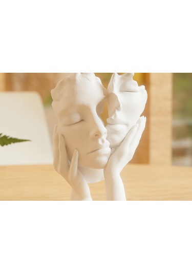 Dekoratif Çift Yüz Heykel Biblo - 15x10 Cm Modern Beyaz Aksesuar