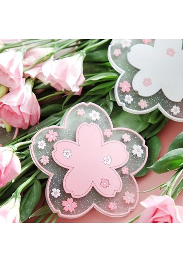 Pembe Pvc Çiçek Yalıtım Fincan Şekli Kaymaz Isı Kahve Paspasları Çay Altlığı S Pembe