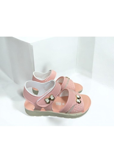 Yumuşak Taban Rahat Taşlı Tokalı Kız Çocuk Sandalet Pembe