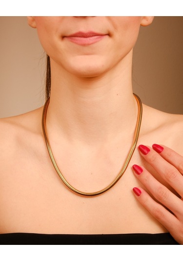 Lekka Design Takı Kararmaz Çelik Kalın Silindir Zincir Kolye Altın