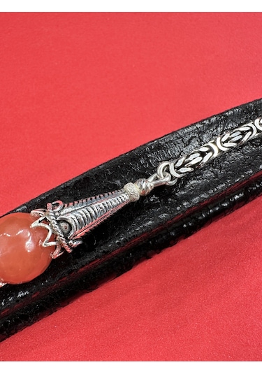 925 Ayar Gümüş El Yapımı Anahtarlık Doğal Pembe Kuvars Taşlı