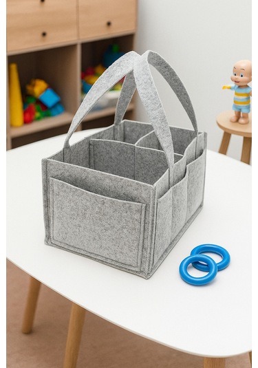 Yunusoğlu Home Gri Keçe Anne Bebek Bakım Çantası Krem Yenidoğan İçin Organizer Düzenleyici Gri