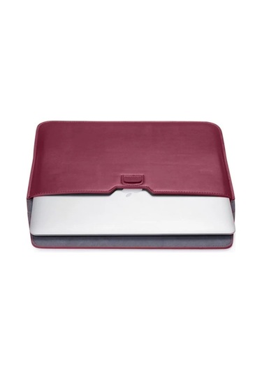 Macbook Pro 14 İnç M3 A2992 A2918 Uyumlu Deri Mıknatıslı Çanta Stantlı Şık Tasarım Mürdüm