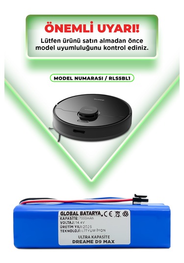 Dreame D9 Max Uyumlu Batarya 7000mah