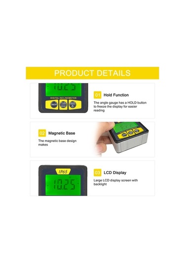 Novahub Taşınabilir Ip65 Su Geçirmez Dijital Eğim Ölçer - Metal Yüzeyli Açı Ölçer