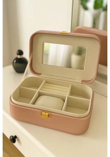 Deri Seyahat Takı Bijuteri Mücevher Kutusu Organizer Düzenleyici 20cm Pembe İthal Ürün
