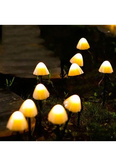 Hombey Güneş Enerjili Mantar Desenli Led Işık Zinciri, 10 Adet, 8 Mod, Su Geçirmez, Bahçe Çimenliği Yol Dekorasyonu, Noel Bayramı Partisi Aydınlatması Beyaz