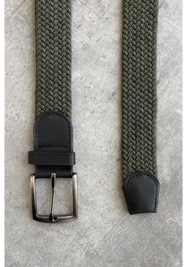 Erkek Hasır Örgü Kemer Haki