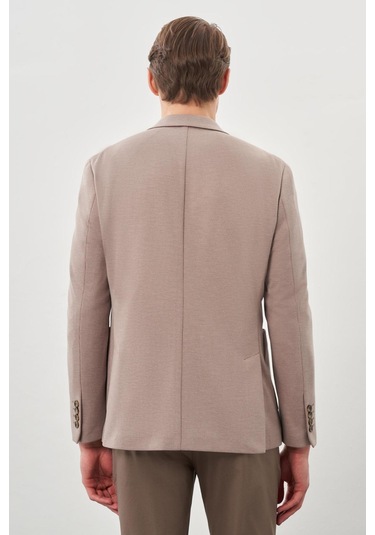 Koyu Vizon Kazayağı Desen Örme Mono Yaka 2 Düğme 6 Drop Slim Fit Classic Ceket 1002245166 405 Koyu Vizon