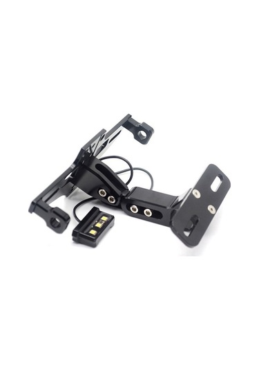 Ayarlanabilir Cnc Alüminyum Alaşımlı Motosiklet Plaka Tutucu Bisiklet Işık Led Işıklı Teleskopik Braket - Siyah Siyah