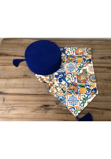 Sulu Boya Çini Limon Desenli Runner & Supla Çok Renkli